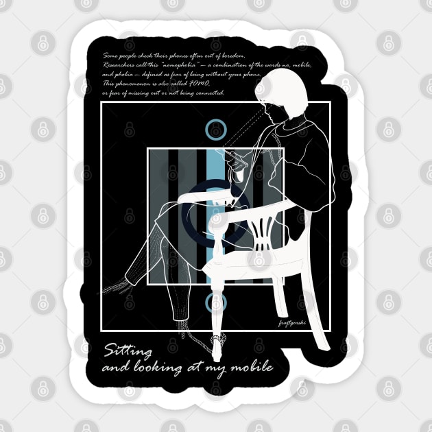 Sitting and looking at my mobile version 5 Sticker by Frajtgorski